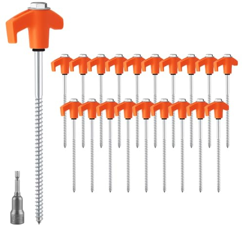Homvvi Zeltheringe mit Gewinde - 20 x Camping Heringe Zelt 20cm, Schraubheringe Mit Steckschlüssel, Robuste Camping Erdnägel für Harten Böden, Zelt Heringe - Orange