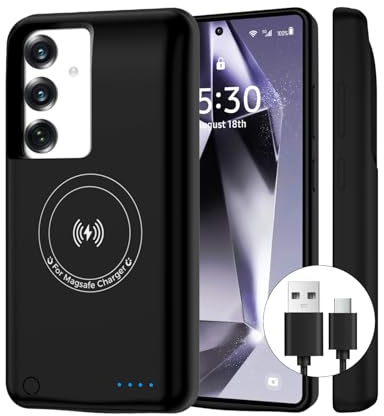 Giabuao Funda con Batería para Samsung Galaxy S25, Funda de Carga Magnética Recargable de Alta Capacidad 15000mAh con Cargador GAN ampliado, Batería Externa Protectora Portátil para Samsung S25
