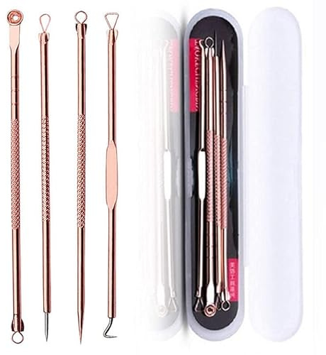 Kit di strumenti per la rimozione di punti neri, 4 pezzi, con clip, per rimuovere imperfezioni, brufoli, pulizia dei pori, per la cura della pelle, testa in acciaio inox, portatile, da viaggio