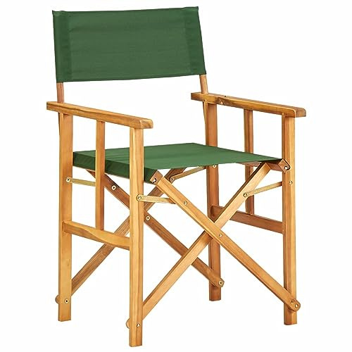 Klappbarer Regiestuhl aus Holz für den Außenbereich, massives Akazienholz, Gartensitz, tragbar, Pop-Up-Fell, für Terrasse, Camping, Strand, stilvolle grüne Farbe