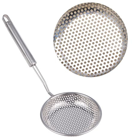 HIAKDOFT Mestolo Scolapasta in Acciaio Inox 14 CM Foro Fine Cucchiaio per Servire e Filtrare Olio Manico Ergonomico Resistente al Calore Utensile Cucina per Casa Ristorante e Hotel