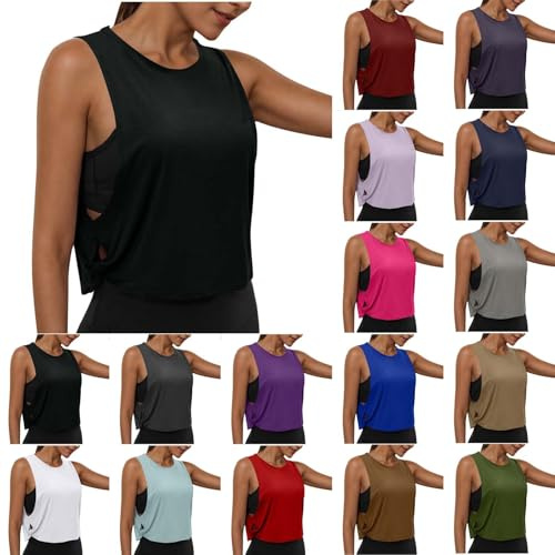 Debardeur Sport Femme Tank Tops Amincissant Caraco sans Manches Col Rond Tee Shirt Fonctionnement Sportif Workout Aptitude Tenue Gym Yoga Sportswear