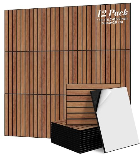 TO-TH Acoustic Panels Self-Adhesive Sound Proof Wall Panel 12 Pack, Cherry | PVC Wood Grain Finish, Peel and Stick Wall Panels, 100% Polyester Fiber, 11.8x15.7x0.35, Sound Absorbing for Office&Studio