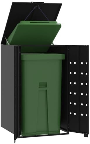 Canditree Cache Poubelle Exterieur en Métal, Rangement de Poubelle à roulettes, Abri pour 1 Poubelle 120 L/240L (Noir)