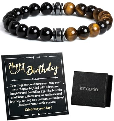 Landorilo Bracelet Homme Pierre Naturelle, Cadeau, Anniversaire, 19cm, 5