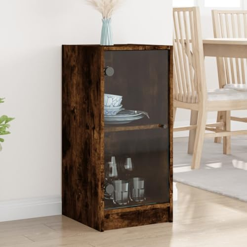 Lumanois Armario Auxiliar Puertas de Vidrio Roble Ahumado 35x37x75,5 cm,Mobiliario,Armarios y Almacenamiento,Aparadores,15.22kg-836403