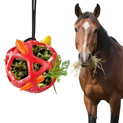 Bola de heno para caballo de 28 cm de diámetro, gran pelota de alimentación para rellenar con heno y zanahorias, juguete para colgar para el aburrimiento y el estrés, juguete para caballos de establo