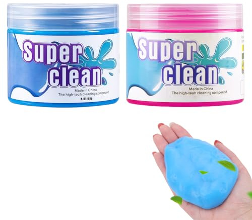 Gel limpiador para interior del coche, 2 unidades para teclado, limpiador para el interior del coche, gel de limpieza universal para PC, tableta, portátil (azul + rosa)