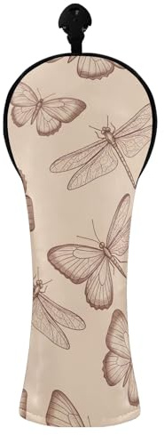Copri mazza da golf vintage con libellula e farfalla, marrone, per uomo e donna, in pelle PU, con etichette intercambiabili, per driver in legno ibrido