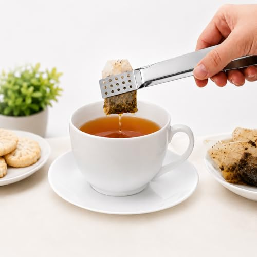 Stainless Steel Tea Bag Squeezer Tongs – Tea Bag Holder, Gripping Ice Cubes & Tea Press Tool – Heat Resistant Tea Bag Remover for Hot Drinks – Dishwasher Safe Tea Accessories for Kitchen & Office