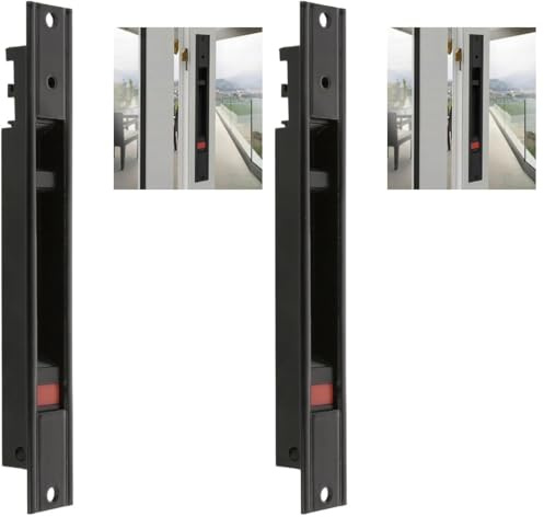 Amig - Chiusura da incasso per finestre e porte scorrevoli in alluminio - Serratura a gancio da incasso - Misure: 174 x 23 mm - Colore: Nero - Bordo squadrato - Installazione con viti
