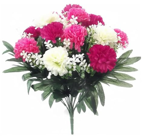A1-Homes 36cm Artificial Silk Spiky Chrysanthemum/Mum Bush - 14 Flower Heads (1, Pink & Cream)