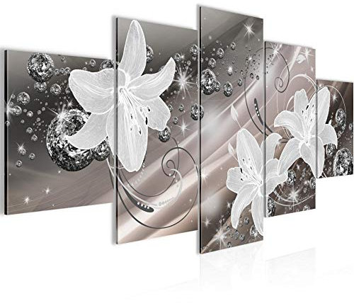 Runa Art Bild Wohnzimmer Schlafzimmer Blumen Lilien 5 Teilig Abstrakt Braun Wandbilder auf Vlies Leinwand 210153b