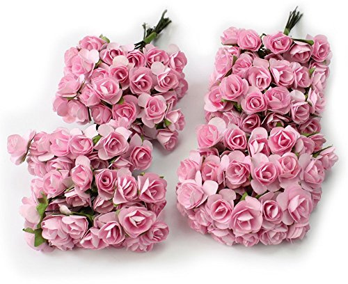 SeaISee 144pc Beautiful Artificial Paper Rose Flower Wedding Card Embellishment, Pink