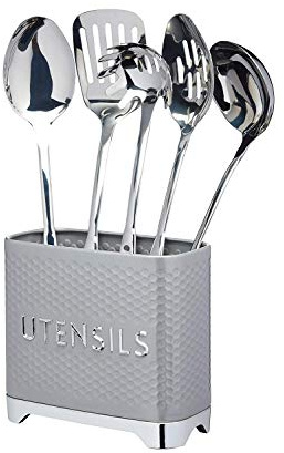 KitchenCraft Lovello Textured Utensil Holder with Geometric Hexagon Pattern, 2 x 1 x 18 cm (8 x 4 x 7) - Shadow Grey