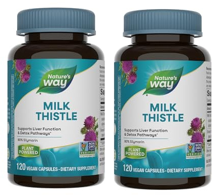 Nature's Way Standardized Milk Thistle 80% Silymarin per serving, TRU-ID Certified, Non-GMO Project Verified, Vegetarian, 120 Vegetarian Capsules, Pack of 2