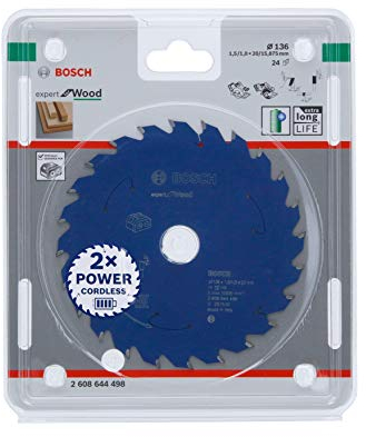 Bosch Professional 1x Kreissägeblatt Expert for Wood (Holz, Sägeblatt Ø 136 x 20 x 1,5 mm, 24 Zähne, Zubehör Akku Kreissäge)