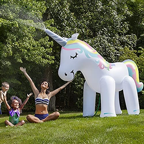 Aufblasbar Einhorn Sprinkler Spielzeug, Kinder Summer Outdoor Wasser Sprinkler Giant Unicorn Garten Wasserspielzeug 180cm