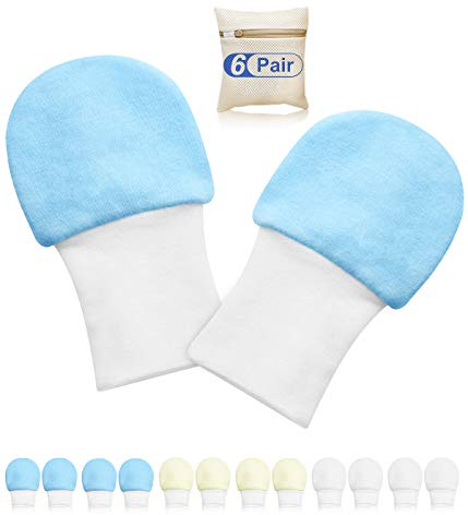 Neugeborenen Handschuhe,Babyhandschuhe aus Baumwolle, No Scratch Fäustlinge Handschuhe Babyhandschuhe Keine Kratzhandschuhe für 0-6 Monate Jungen Mädchen 6 Paare