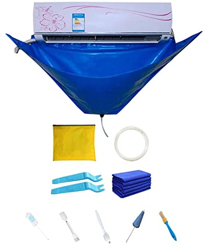 Acondicionador de aire de limpieza cubierta, 10/12 piezas Kit de limpieza AC para montaje en pared impermeable, climatizador para el hogar, limpieza Tapa antipolvo con manguera de agua
