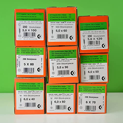 Dresselhaus Spanplattenschrauben Torx 4x50 mm 500 Stück - JD79 Holzschrauben mit ETA Zulassung - Teilgewinde Senkkopf Fräsrippen - verzinkt