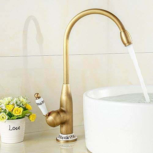 TAOZUYING Wasserhahn Antik Badarmaturen Messing Wasserhahn Alle Kupfer Küchenspüle Heiße und Kalte Toilette Zeichnung Hohes drehbares Tischplattenbecken Marriage