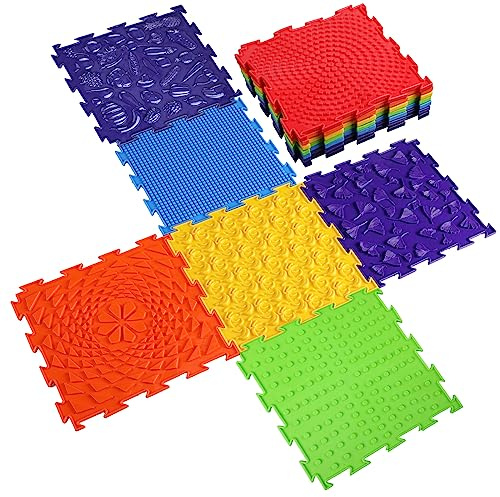 Maitys 7 Pcs Sensory Mat for Autistic Massage Mats Orthopedic Puzzle Play Mats Textured Sensory Floor Tiles for Autism Room Indoor(Classic Color)
