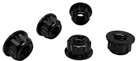 RISON-Titanium Titan Mutter M6x1.0mm Bi-Hex Kettenradmutter M6 Titan Muttern 12PT Flansch Kontermutter Schwarz Metall Sicherungsmuttern 5 Stück