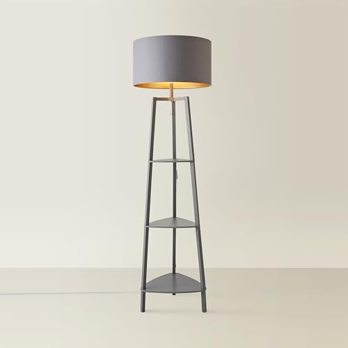 MiniSun | Grey Wooden 3 Tier Floor Lamp with Storage Shelves and Grey/Copper Shade | Floor Lamps & Torchieres, Home Décor, Improvement & Lifestyle Essential
