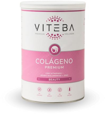 Viteba Colágeno Beauty Hidrolizado en Polvo 330g - Con Ácido Hialurónico Vitamina C, Zinc y Biotina - Suplemento Piel Pelo Uñas y Articulaciones - Sin sabor. Péptidos de Colageno Puro Tipo 1 y 3