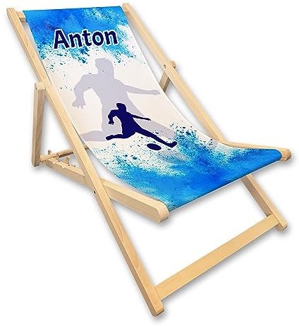 Unikatolo Kinder-Liegestuhl mit Name | Fußball Blau Weiß Klappstuhl Strandstuhl, Geschenkidee Geburtstag Kindergarten Kinderzimmerdeko Kindergeburtstag Junge