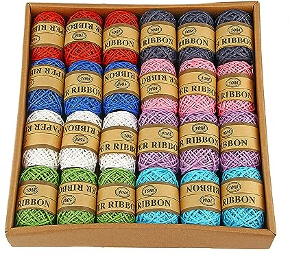 24 Stück Geschenkpapier Band 10 m je Rolle Raffia -Bunte Bänder in 8 Farben, Buntes Papiergarn für Kunsthandwerk Raffia Papierband für Geschenkbox Box,Weben, Weihnachten, Florist