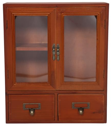 Homoyoyo Armadio da parete vintage da parete per il primo soccorso, armadietto per medicinali, mini vetrina, armadietto da farmacia, in legno, piccolo armadio in legno
