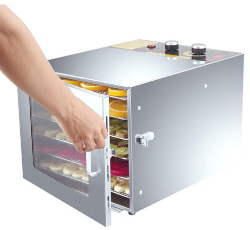 Cashwise Food Dehydrator with 6 Stainless Steel Trays, Adjustable Digital Temperature 35-75°C and 12 Hour Timer, Commercial Electric Food Dryer for Fruit, Veg, Meat, Mushroom, Herb, Seed