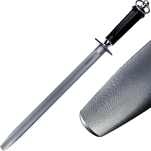 KOPALA Sharpening Steel Knife Sharpener Rod Flat 12 Inches Honing Steel for Knives Dark