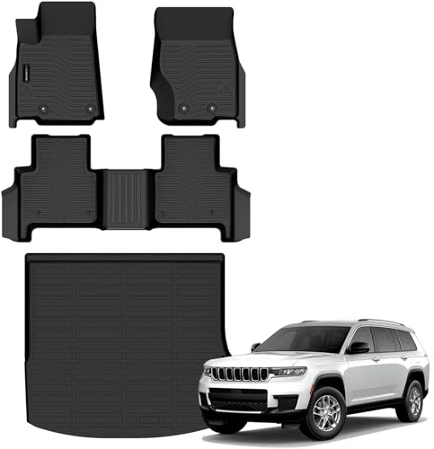 All Weather Floor Mats Cargo Mat Fit for Jeep Grand Cherokee(WL Include 4xe, Not WK2 or WL75) 2022-2025 2026 5 Seat Only TPE Rubber Liners All Season Guard Odorless Anti-Slip Floor Mats Cargo Liner