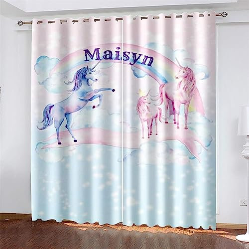 Vorhang Kinderzimmer Regenbogen-Einhorn Kinder Vorhänge Mit Ösen Polyester Gardinen Thermovorhang Blickdicht Ösenschal Kindergardinen Für Wohnzimmer Schlafzimmer, 150 X 166 cm 2Er Set,-5J1W+Z9N