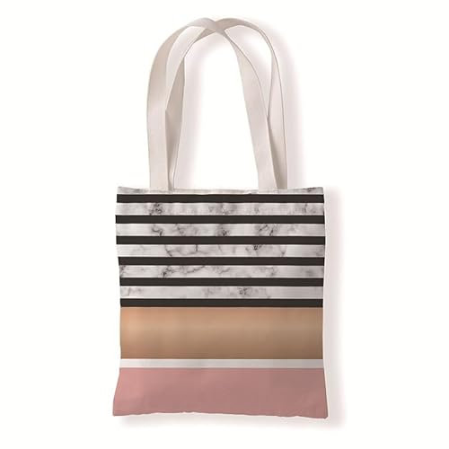 Homeyang Jutebeutel Schwarz Gestreift Pink Stoffbeutel Canvas Wiederverwendbare Beuteltasche Damen Kinder Büchertasche Einkaufsbeutel mit Henkeln Stofftasche Waschbar Tote Bag 33x37 cm
