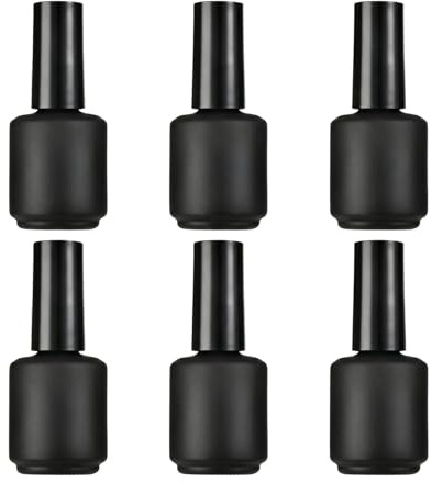 Upstore 6 Pcs 15ml Empty Nail Polish Bottles with Brush Round Refillable Glass Nail Polish Storage Bottles Containers for DIY Nail Art (Matte Black)