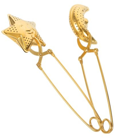 Garneck Colino Da Tè Dorato Infusore 2 Pezzi Pinza Da Tè in Acciaio Inossidabile Con Filtro A Forma Di Stella Lunare