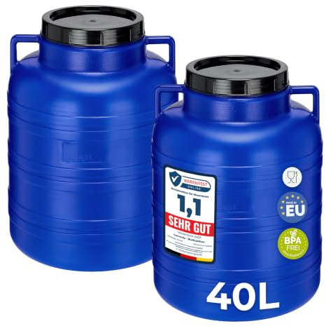 Garronda Set 2X 40 Liter Weithalsfass BPA-frei Futtertonne Fass Universalfass Lebensmittel Fass Regenfass für Garten Regentonne mit Deckel Regenwassertonne für Garten Wassertonne GD-0127 Blau