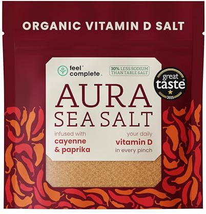 Feel Complete | Organic Aura Sea Salt | Cayenne Pepper & Paprika Infused Celtic Sea Salt | Daily Vitamin D In Every Pinch | Perfect Finishing Salt | Great Taste Award Winner | Gentle Spice | Vegan