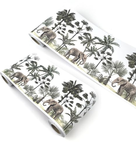 VisitRyl Frise Murale Autocollante Chambre enfants Cartoon Éléphant forestier yx113 12cm X 500cm Adhésive Réutilisable pour Décoration Intérieure Facile à Poser