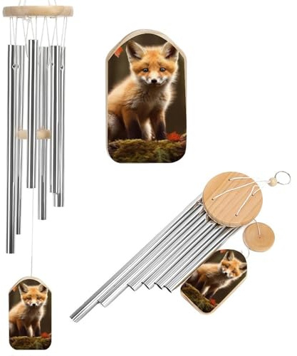 Niedliches Fuchs-Windspiel für drinnen und draußen, 52,1 cm, großes Gedenkspiel, Aluminium-Windspiel, Innen- und Außenbereich, Dekorationen für Terrasse, Veranda, Garten und Hinterhof