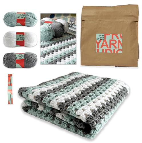 Big Granny Crochet Kit with 3 x 100g DK Yarn, 4.5mm Crochet Hook, Easy Crochet Pattern, Suitable for Beginners