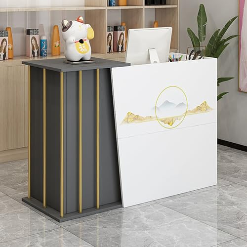 NEYTIIR Empfangstheke Mit Schubladen & Schrank, Rezeption In Weiß, Empfangstresen, Bartheke, Für Firmenhallen, Hotelrezeptionen, Bekleidungsgeschäften, Konditoreien(B,120CM)