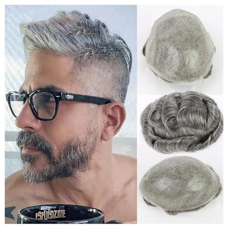 Tupé de aspecto natural para hombre Peluquín for hombre, peluquín de cabello humano indio, prótesis de cabello completo, sistema de cabello for hombre Peluca transpirable y ligera para hombre(6x8)