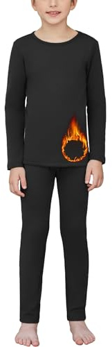 Arshiner Ensemble de sous-vêtements Thermiques pour Enfants,Thermiques Ensemble pour Ski et Football pour Garçon et Le Sport espirant Chaud Thermique Set, Noir, 130