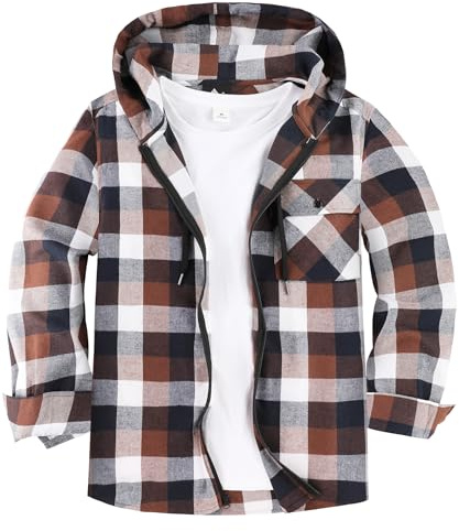 ZITY Chemise en Flanelle à Manches Longues et Capuche pour Homme Chemise de Bûcheron à Carreaux décontractée à Capuche Zippée Veste de Travail à Manches Longues M à 3XL