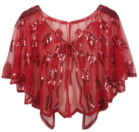 Generisch Bufanda de malla suelta con vestido envuelto con fiesta banquete lentejuelas chal estola damas lentejuelas envolturas para vestido de noche retro Gatsb bufanda accesorios, rojo, talla única